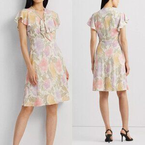 Lauren Ralph Lauren Women's Floral Bubble Crepe Tie-Neck Dress NWOT Size 14